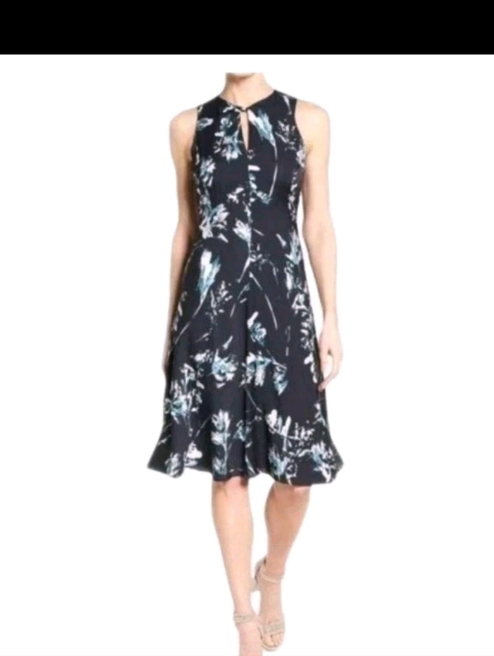 Classiques Entier blue floral stretch silk a-line dress Sleeveless Cut Out Sz 8